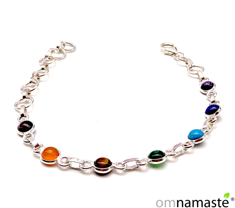 pulsera plata minerales chakras (15cm + 5cm ajustable)