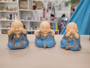 Set de tres figuras resina buda azul no veo, no oigo, no hablo