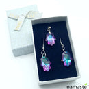 Conjunto acero pendientes y colgante cristal mano de fátima