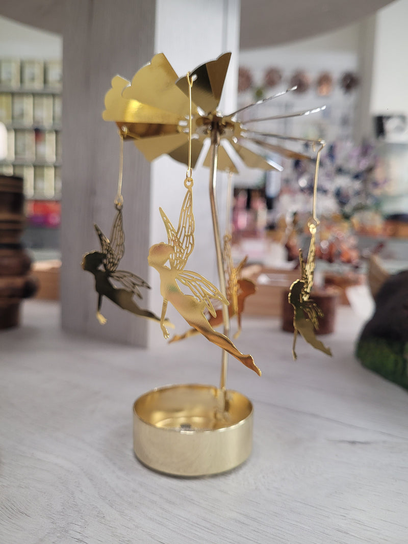Portavelas diseño carrusel hadas dorado