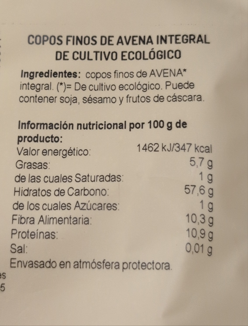 Copos de Avena Suaves Bio 500gr