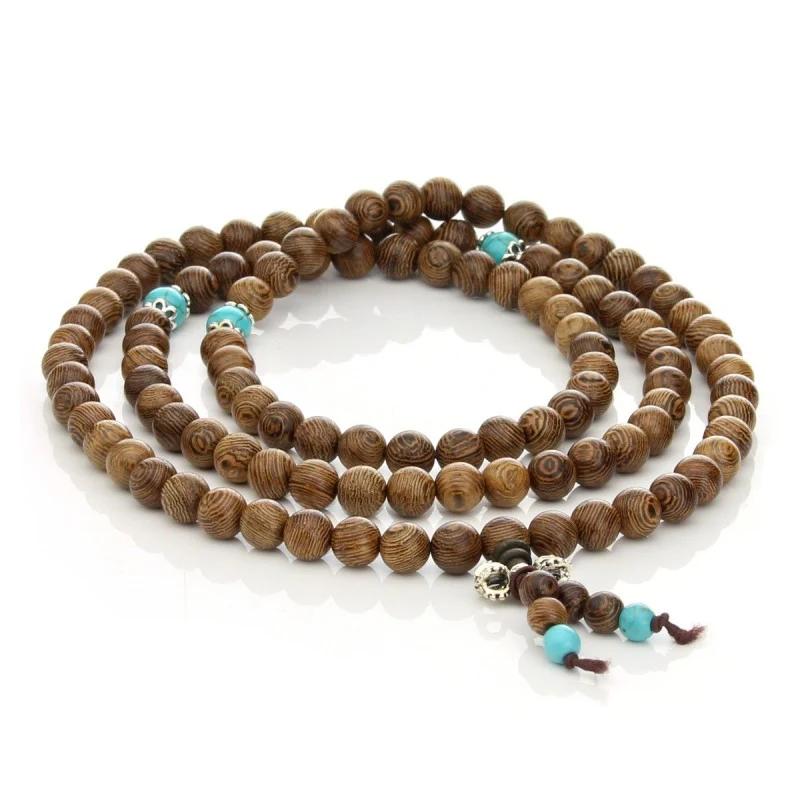 Japa mala madera con turquesa
