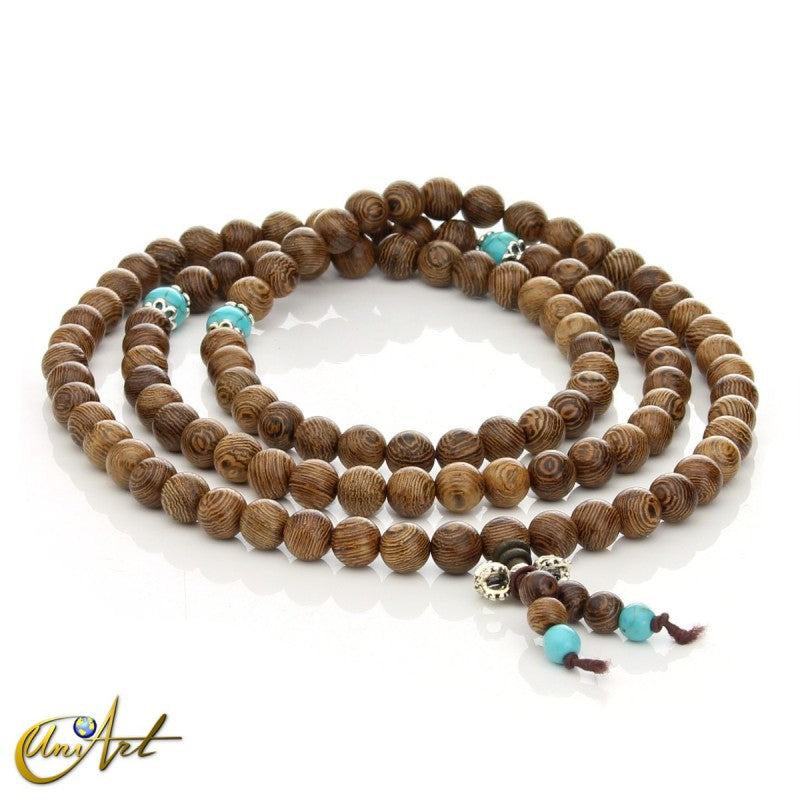 Japa mala madera con turquesa