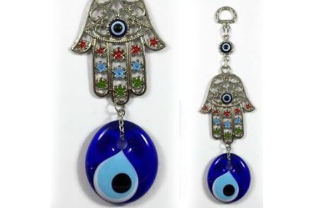 Colgante mano de fátima ojo turco 19x5.5