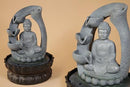 Fuente resina gris con buda meditación sobre pedestal de flor de loto 28x20cm