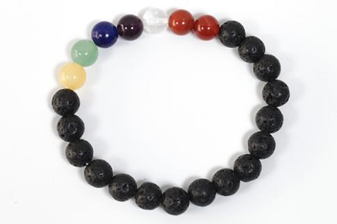 Pulsera elástica piedra volcánica y chakras 8mm