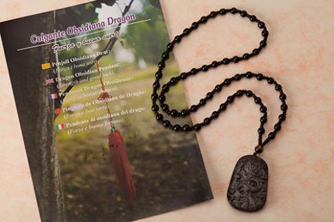 COLLAR DRAGON DE OBSIDIANA 65cm (fuerza y suerte)