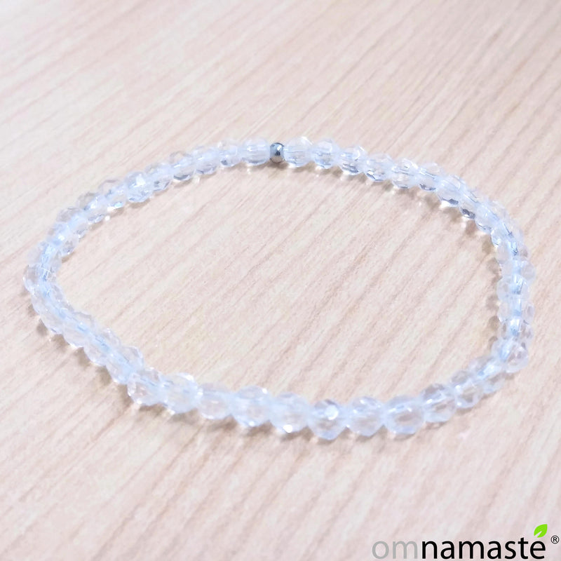 Pulsera Cuarzo Blanco Facetado Bola 5mm