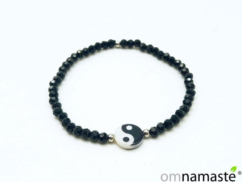 Pulsera cristal negro Yin Yang nácar