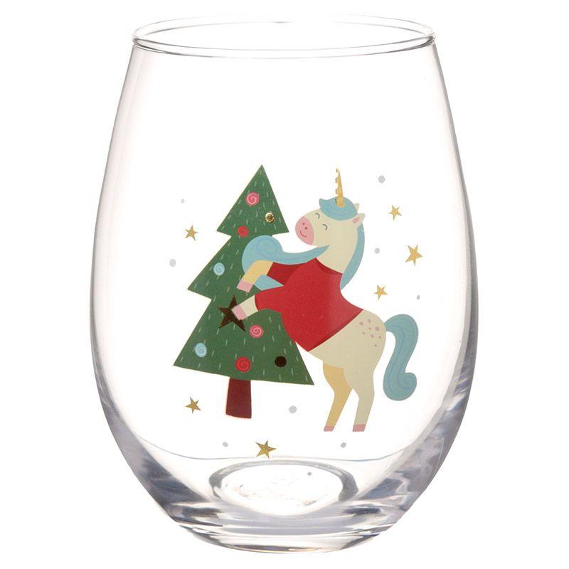 Juego de 2 Vasos de Cristal - Navidad - Unicornio Navideño