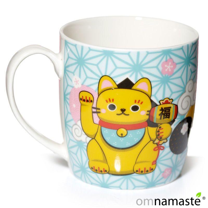 Taza Gato de la suerte Maneki Neko colores